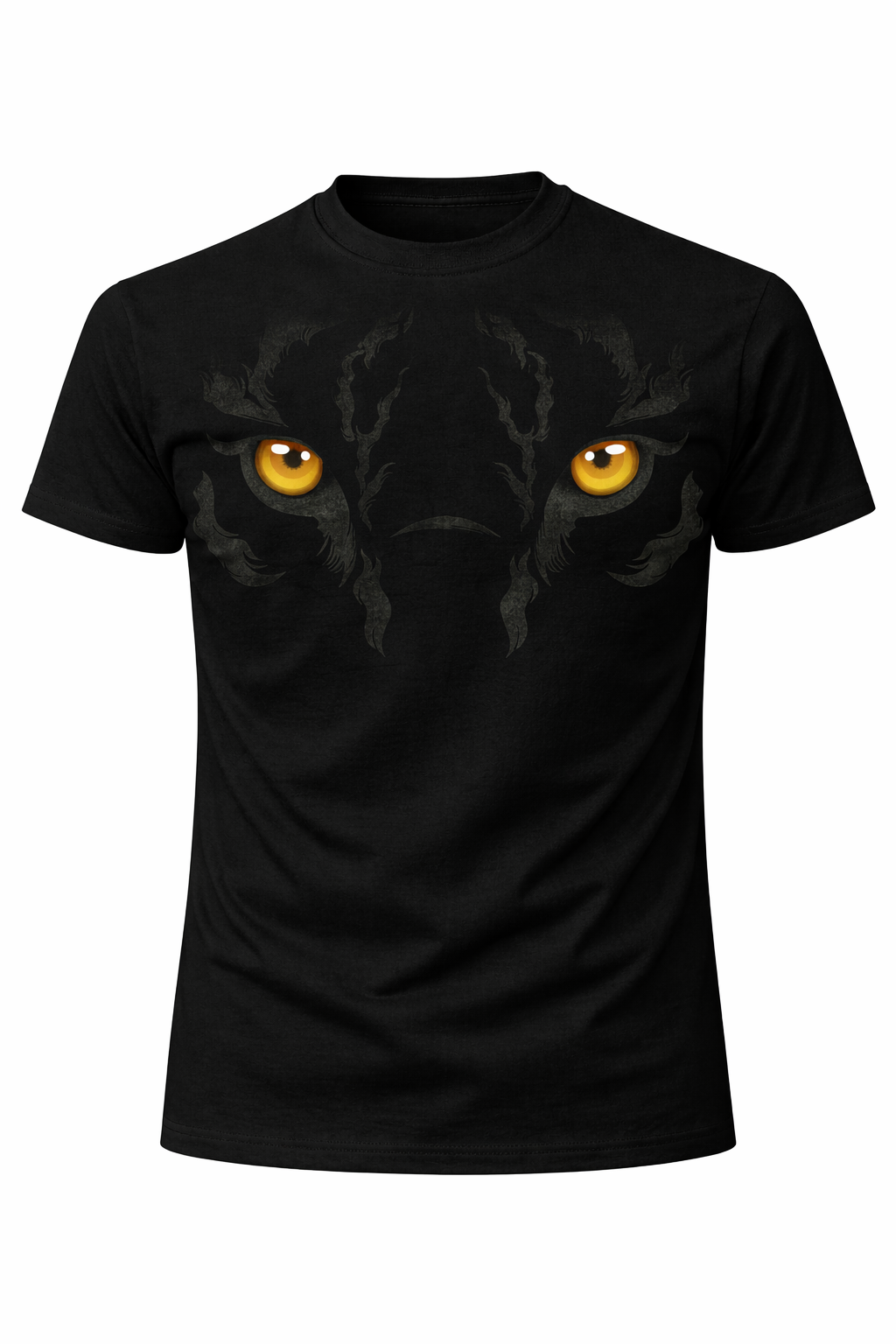 Lion Eyes Printed Black Regular Fit 100% Cotton T-Shirt