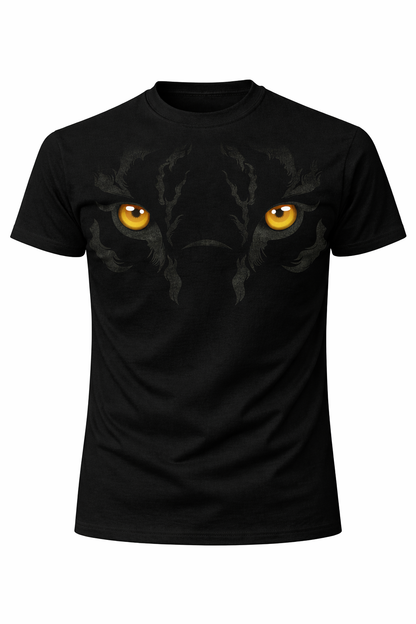 Lion Eyes Printed Black Regular Fit 100% Cotton T-Shirt